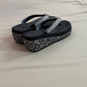 Rhinestone wedge flip flops
